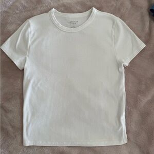 American Eagle Hey Baby White Ribbed Tee